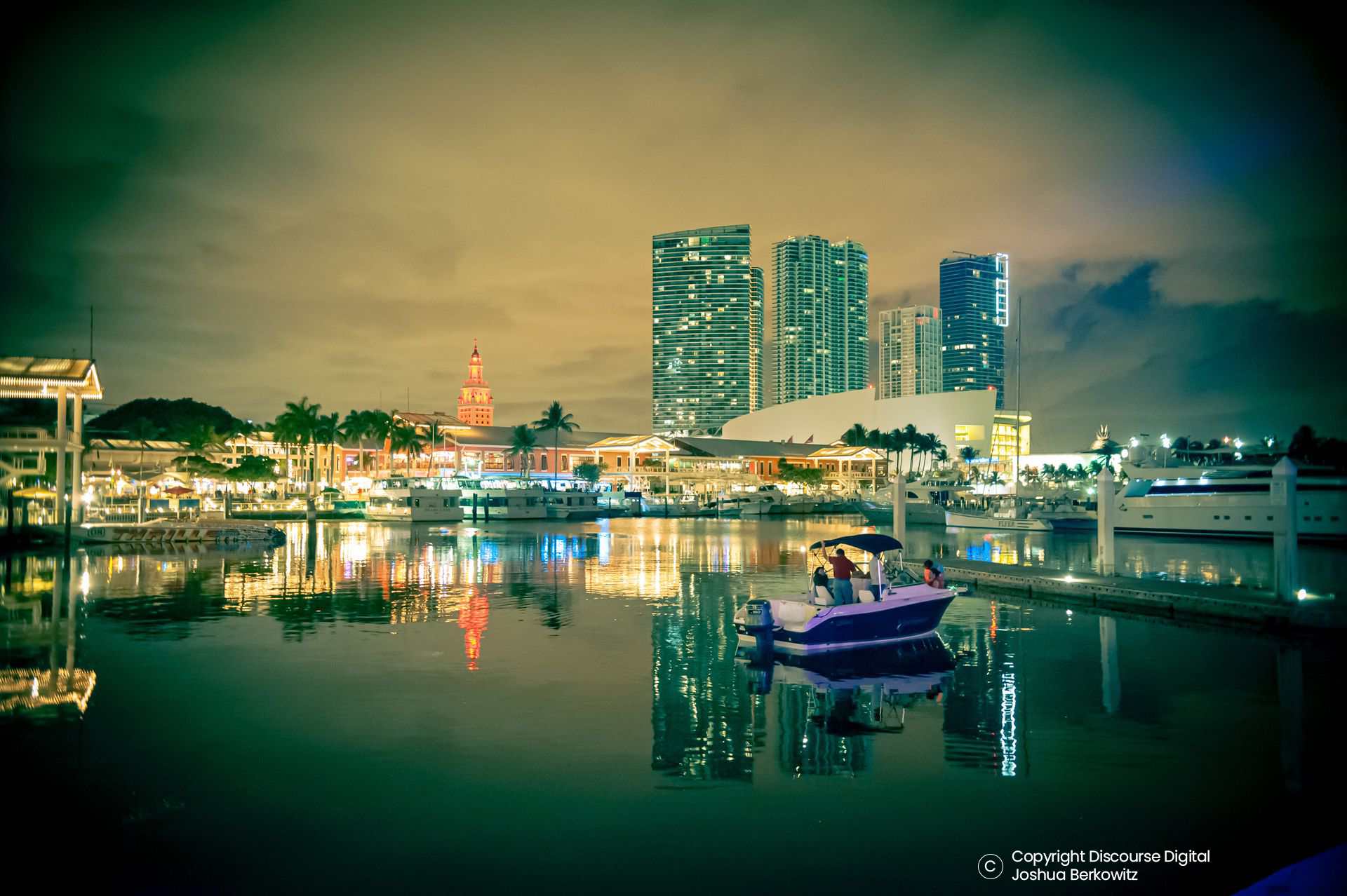 Miami waterfront with a large variety of commercial lighting