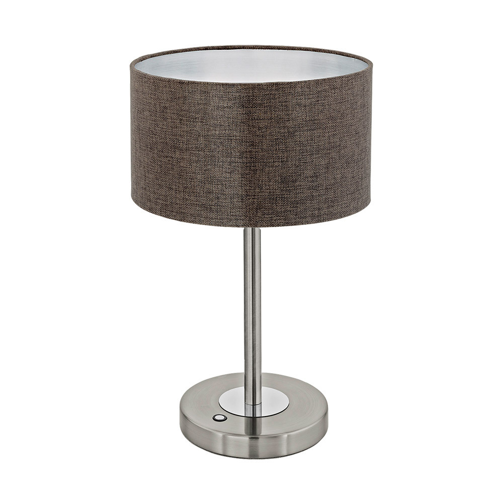 1x12W Table Lamp w/ Stain Nickel/Chrome Finish & Brown Linen Shade