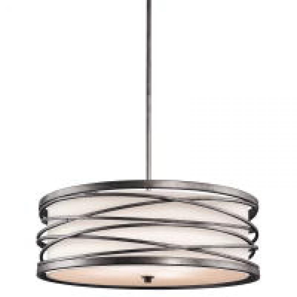 Krasi 9.5" 4 Light Chandelier/Pendant with Clear Etched Tempered Glass and Off White Fabric Shad