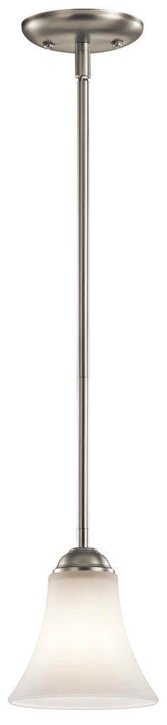 Keiran 6.75" 1 Light Mini Pendant with Satin Etched White Glass in Brushed Nickel