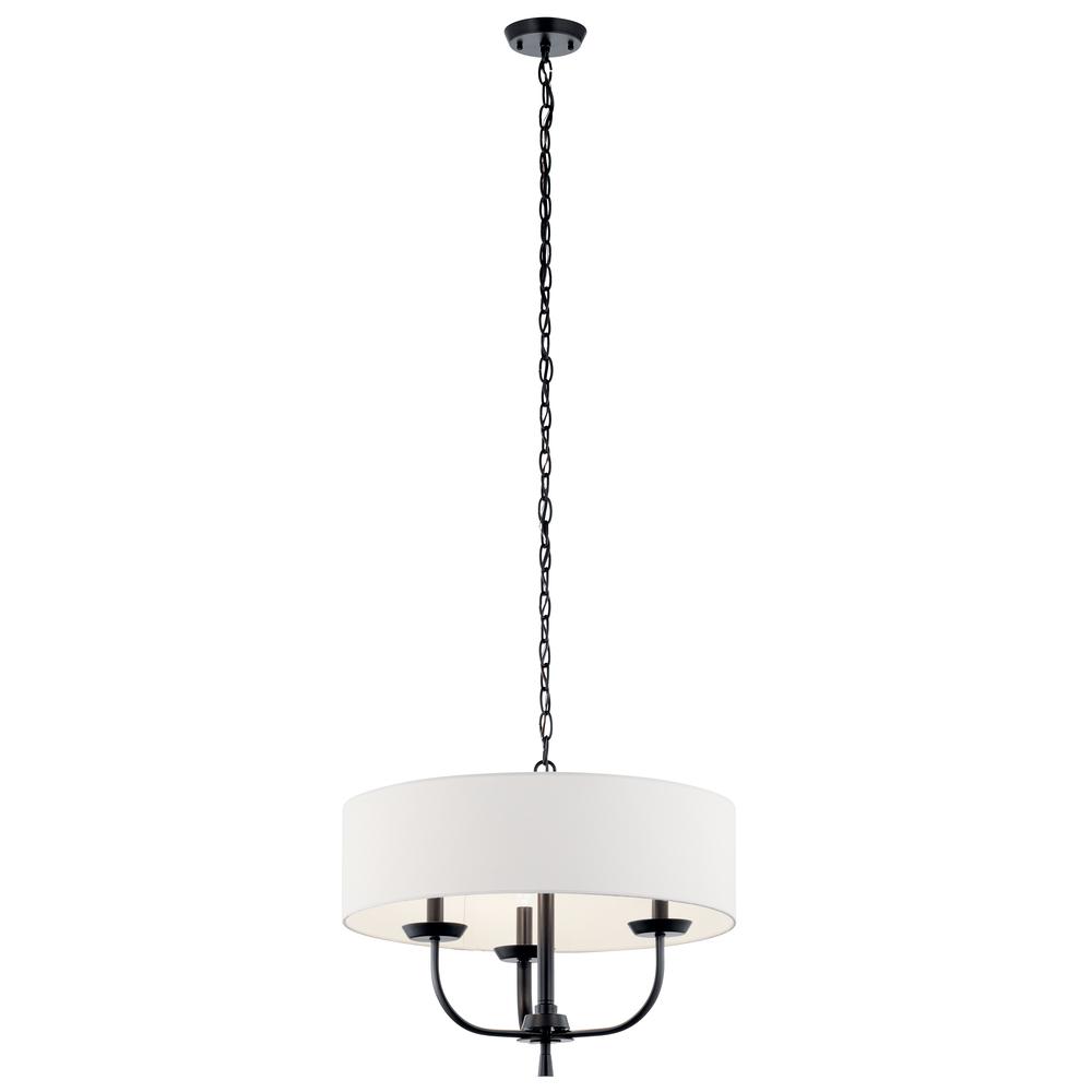 Kennewick 3 Light Chandelier with White fabric Brushed Nickel
