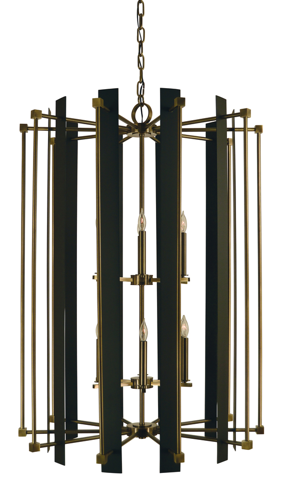 12-Light Antique Brass/Matte Black Louvre Chandelier