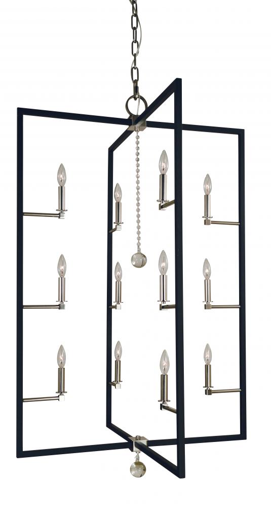 12-Light Polished Nickel/Matte Black Minimalist Elegant Foyer Chandelier