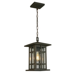 [202891A] 1x60W Outdoor Pendant With Matte Bronze Finish & Clear Seeded Glass