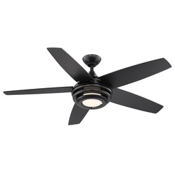 [203235A] 5 Blade Ceiling Fan w/ Matte Black Finish,  Matte Black Colored Blades & Integrated L